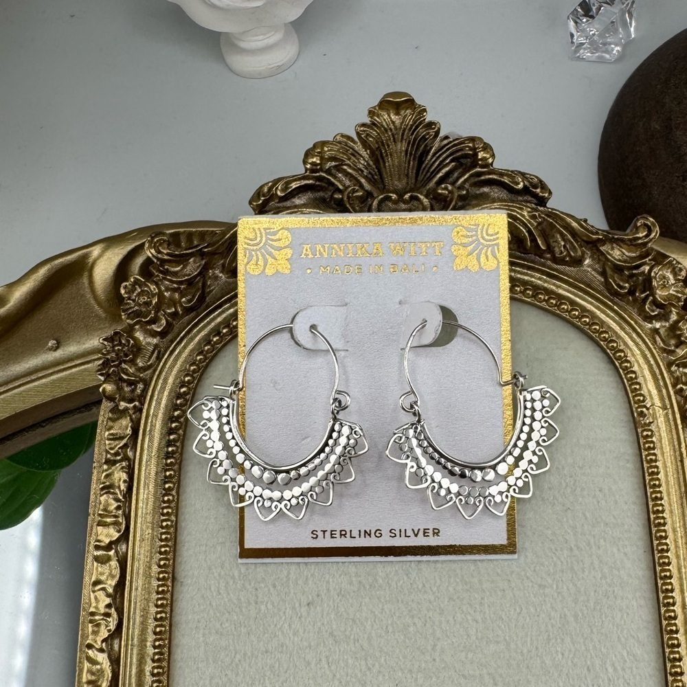 Annika Witt Sterling Silver Filigree Hoop Earrings – Made in Bali - Picture 4 of 7